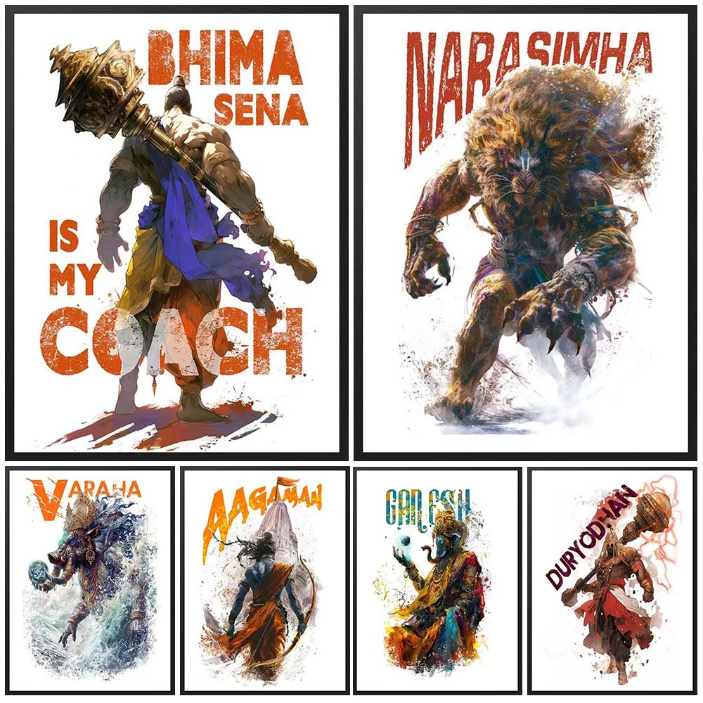 Ganesha Indian Mythology God Religion Hinduism Wall Pictures For Living Room Cartoon Poster Wall Art Canvas Painting Unframed