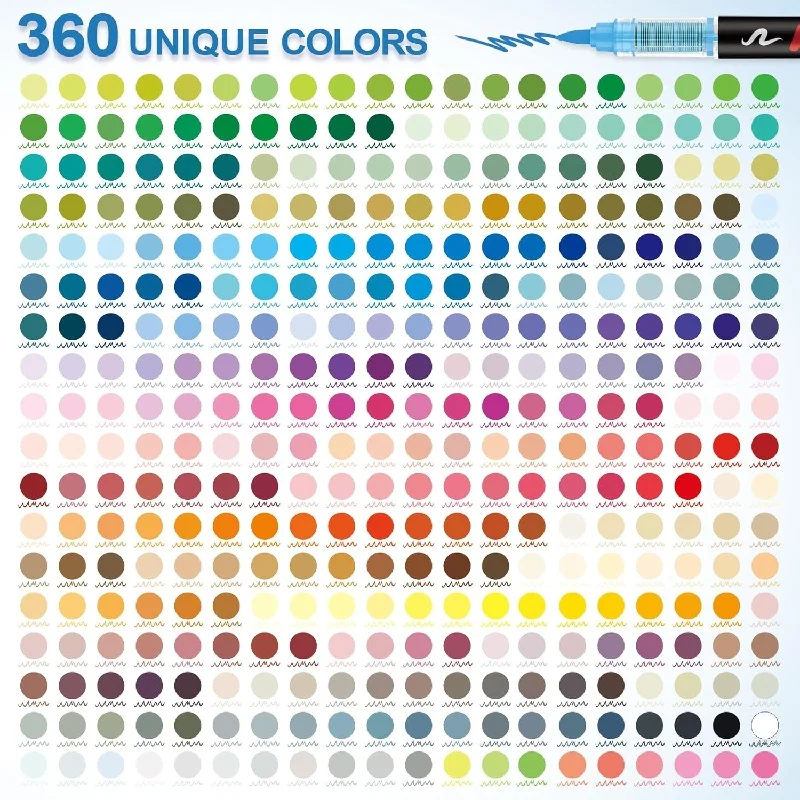 GUANGNA 360 Colors Direct-liquid Acrylic Paint Pens Brush Marker Pen for Rock Painting Stone Ceramic DIY Art Supplies Stationery