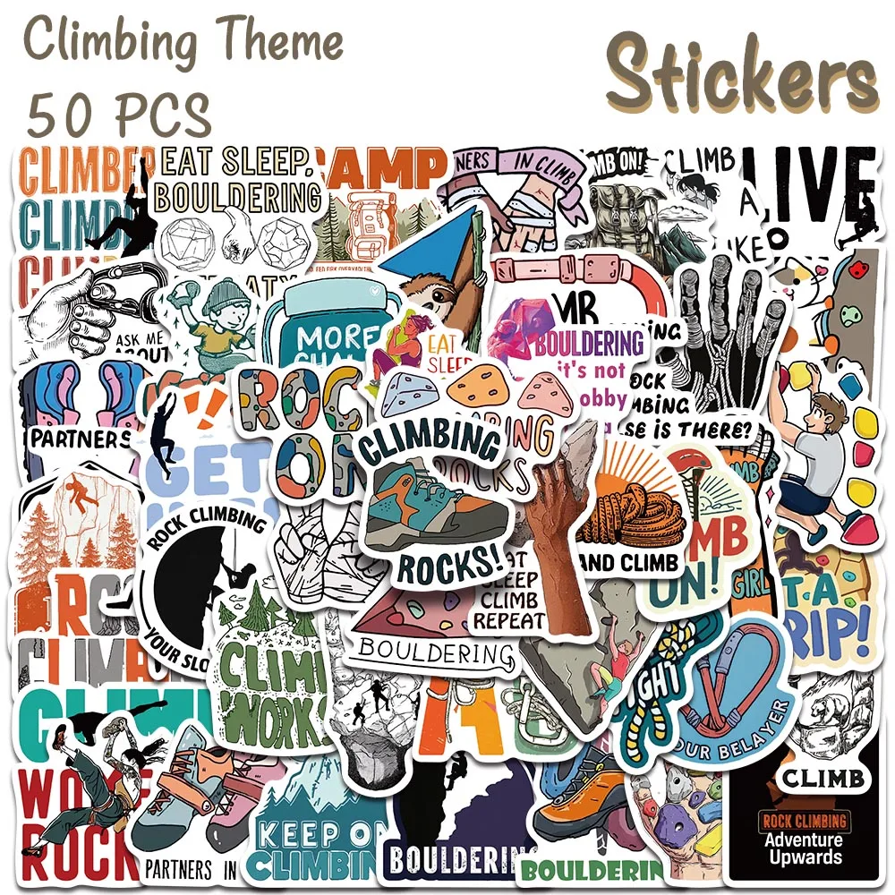 50pcs Rock Climbing Stickers Outdoor Bouldering Adventure Decals For Phone Laptop Scrapbook Guitar Skateboard Creative Stickers