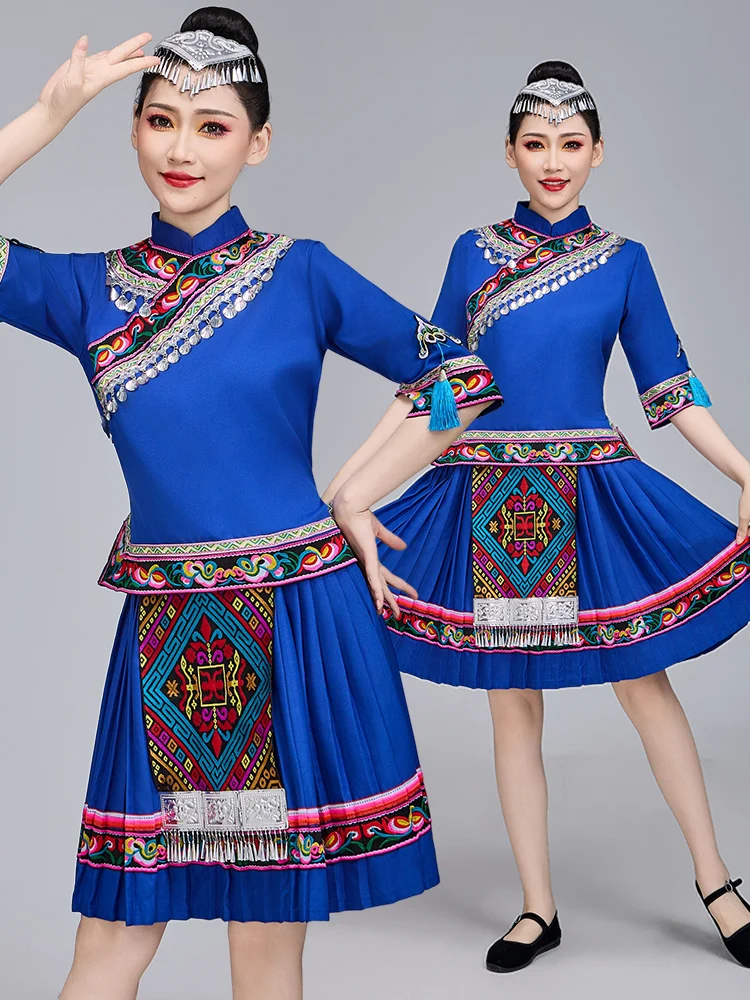 

Традиционные костюмы для танцевальных выступлений этнической группы Мяо для взрослых женщин, национальные костюмы народности Тудзя из Гуйчжоу