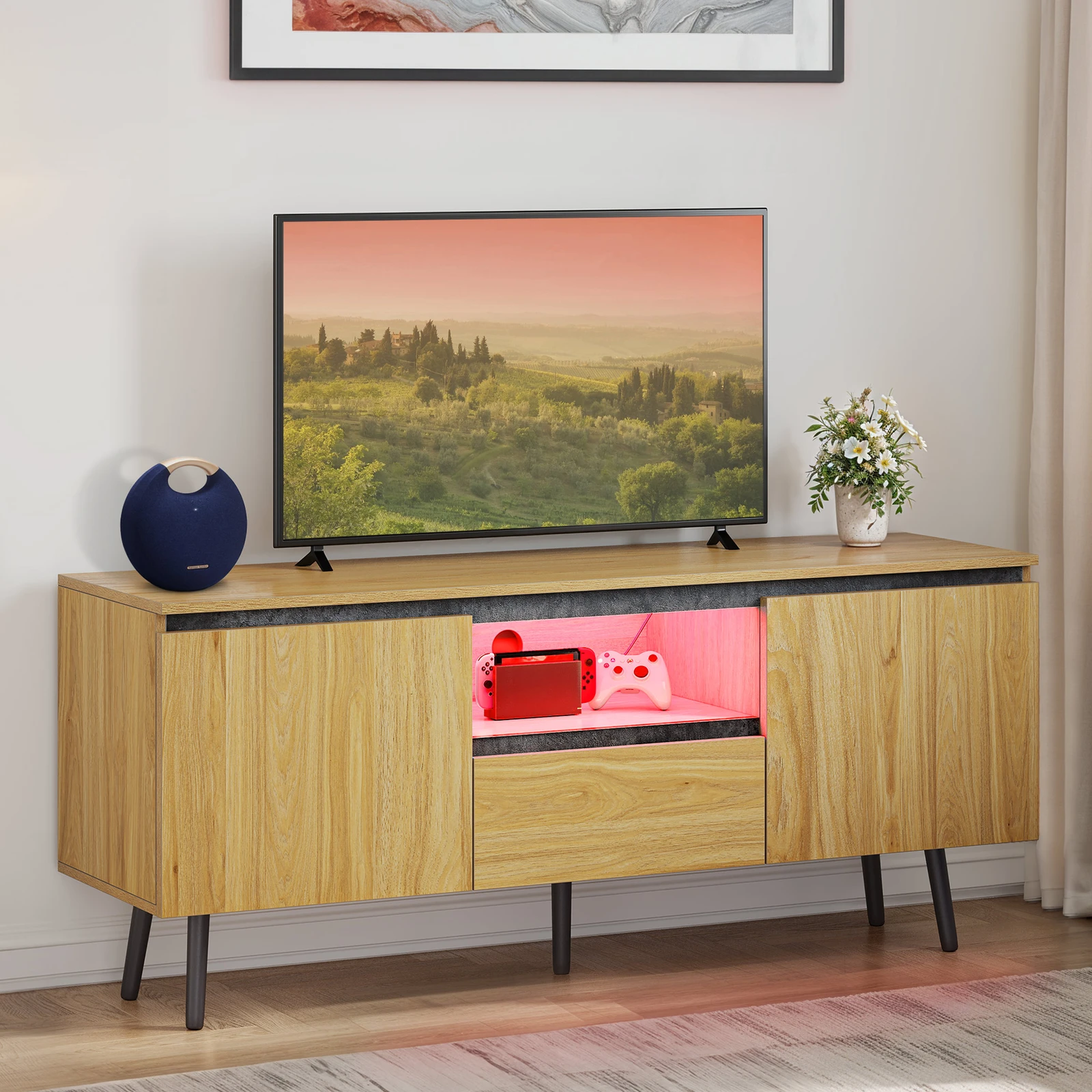 

LED TV Stand for 60" TVs Console with Drawer Solid