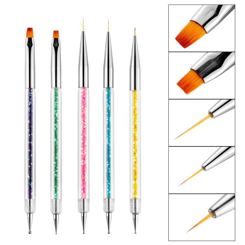 5Pc Nails Art Dotting Pen Acrylic Drawing Liner Supplies Brush Rhinestone Gems Picker UV Gel Painting Manicure Accessoires Tools