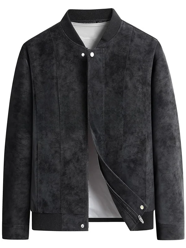 

Real Leather Jaet Men's Baseball Collar Spring Autumn eepskin Jaet Large Size Youth Coat Suede Velvet Jaet