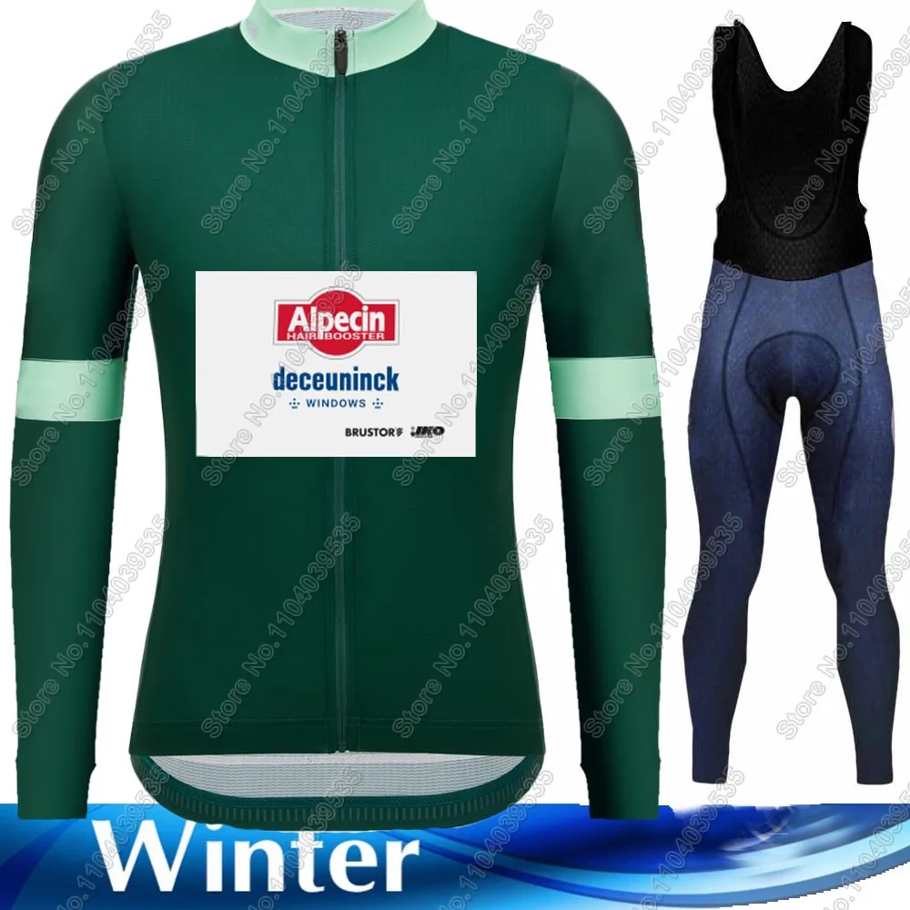 2024 Winter France Tour Green Cycling Jersey Team Set Clothing Suit Mens Long Sleeve MTB Bike Road Pants Bib Ropa Ciclismo