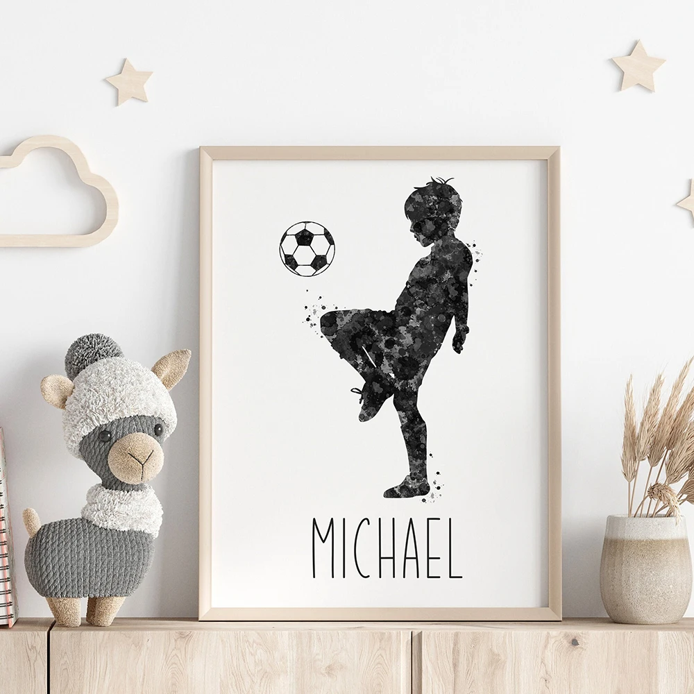 Póster de fútbol personalizado con nombre personalizado, regalos de fútbol, póster de fútbol, decoración de habitación, regalo personalizado para niños, arte de pared de fútbol