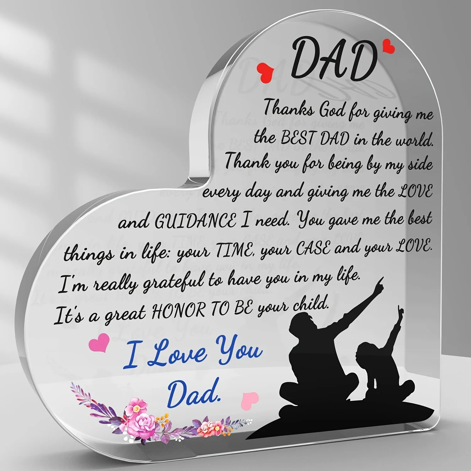 Heart Shape Acrylic Plaque for Dad Birthday Father's Day Thankful Quote Blessed Wish Memorial Keepsake Gift Thank You Dad