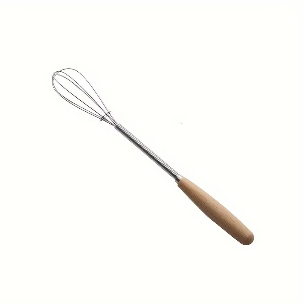 Solid Wood Handle Kitchen Whisk Mini Wire Design Milk Whipper Stainless Steel Wire Beating Function Stainless Steel Whisk