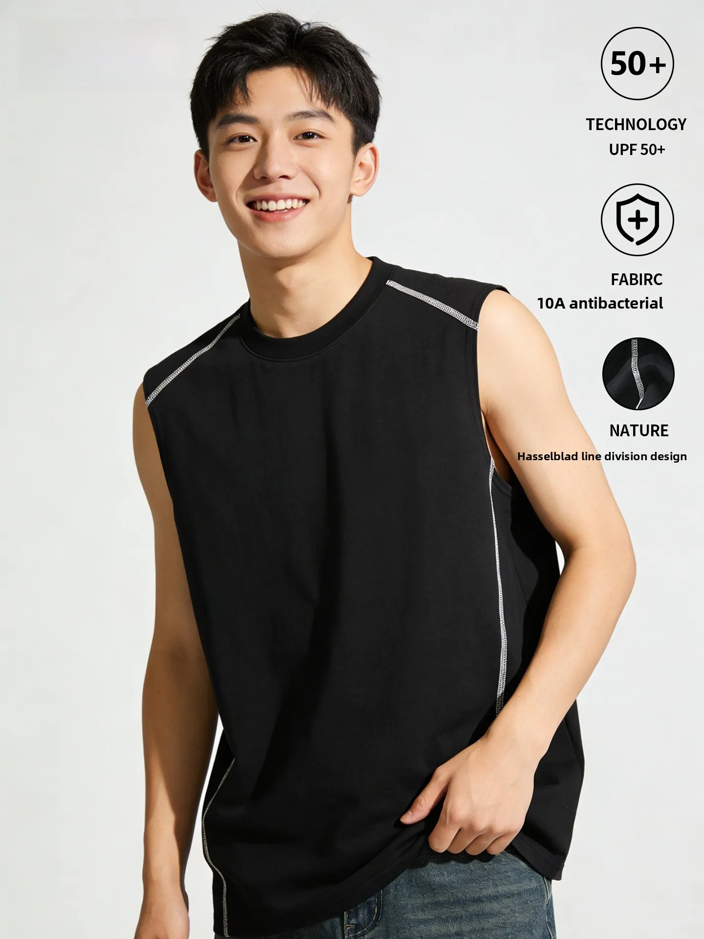 

Bal Men's Loose Fit Svel round Ne Vest 2026 New Split Design Bla oulder Top Summer Youth Faion Polyester