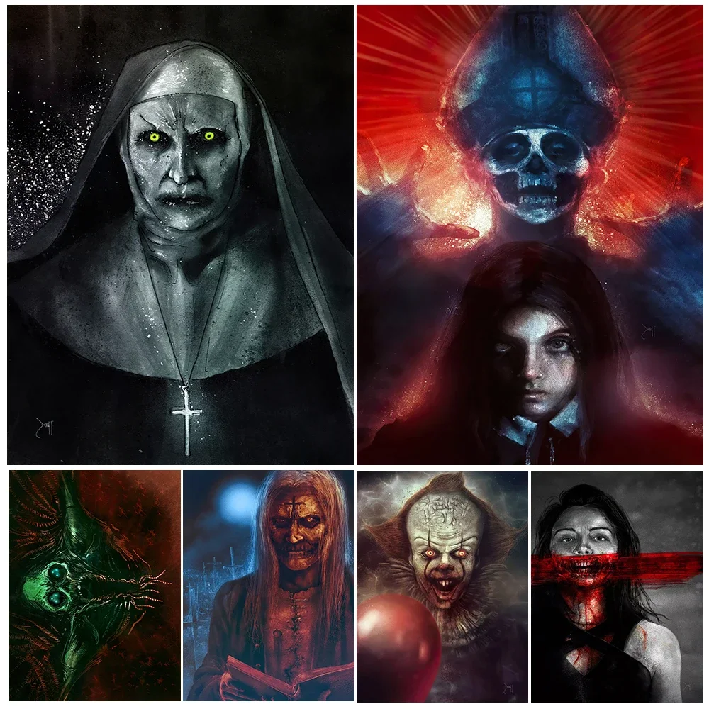 

Horror Movie Protagonist Art Poster Prints Nun Of Hell And The Pope Of Terror Wall Art Canvas Painting For Haunted House Decor