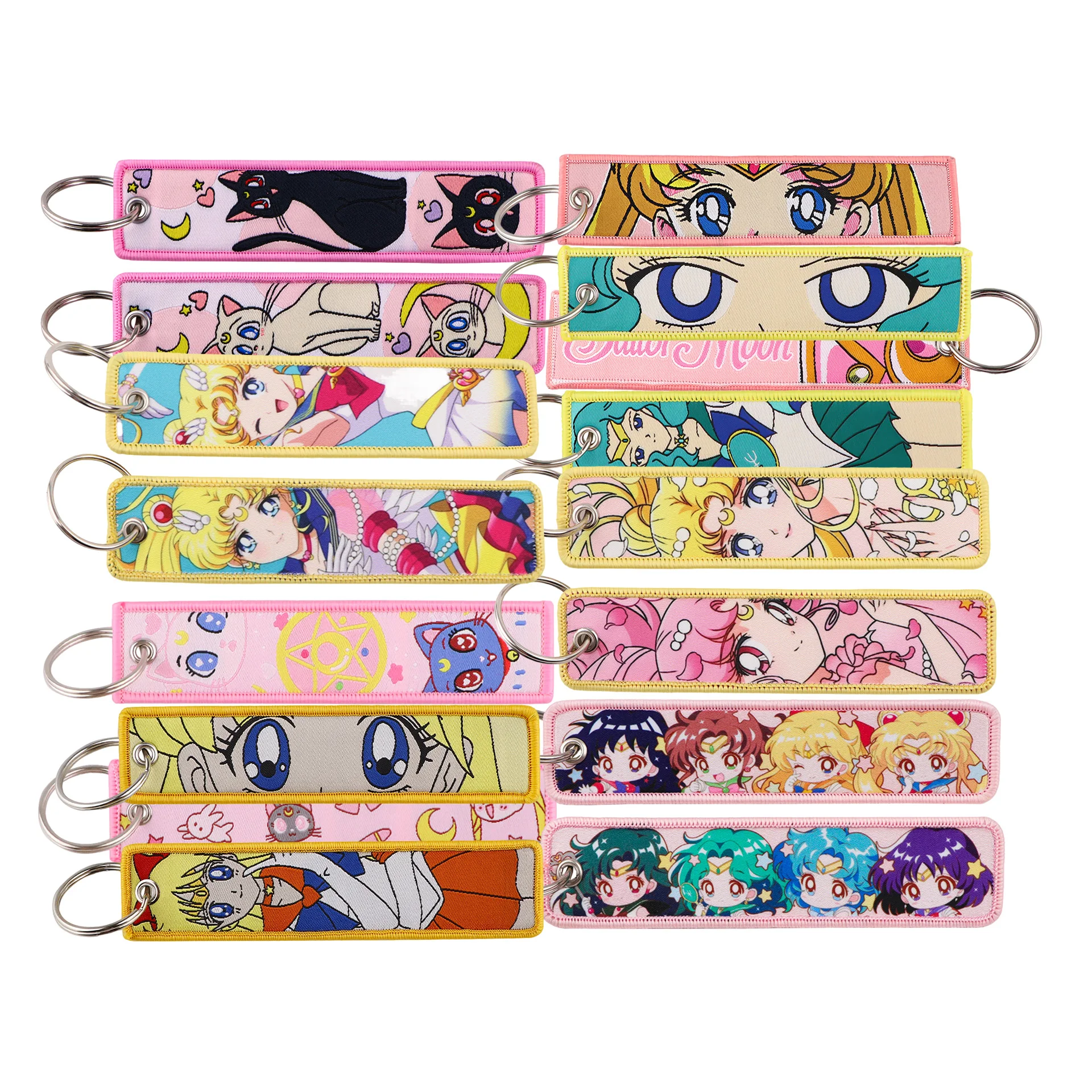 Embroidery Charm - 1 ชิ้น พวงกุญแจสายคล้องลายการ์ตูนสาวน่ารักแบบสองด้าน พร้อมห่วงกุญแจโลหะและเครื่องประดับตกแต่งกระเป๋า