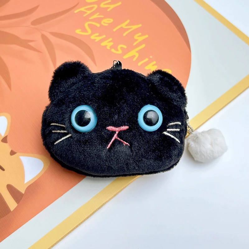 Criativo Gato Anime Plush Coin Purse, Kawaii Mini Coin Purse, Sacos redondos dos desenhos animados, Pingente, Organizador de auscultadores, Nova Moda