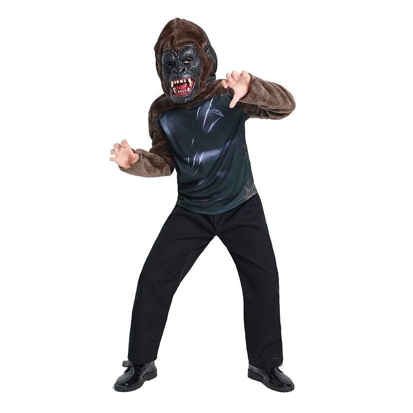 King Kong Gorilla Costume Chimpanzee Top Halloween Costume for Kids Gorilla Ferocious Mask Cosplay Anime Carnival Disguise