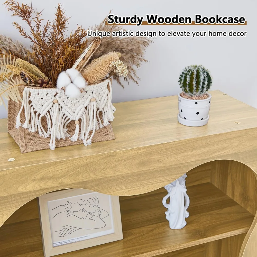 رف كتب خشبي كبير مكون من 6 طبقات - خزائن كتب حديثة طويلة للتخزين والعرض، حلول فريدة من نوعها لتخزين الكتب قائمة بذاتها