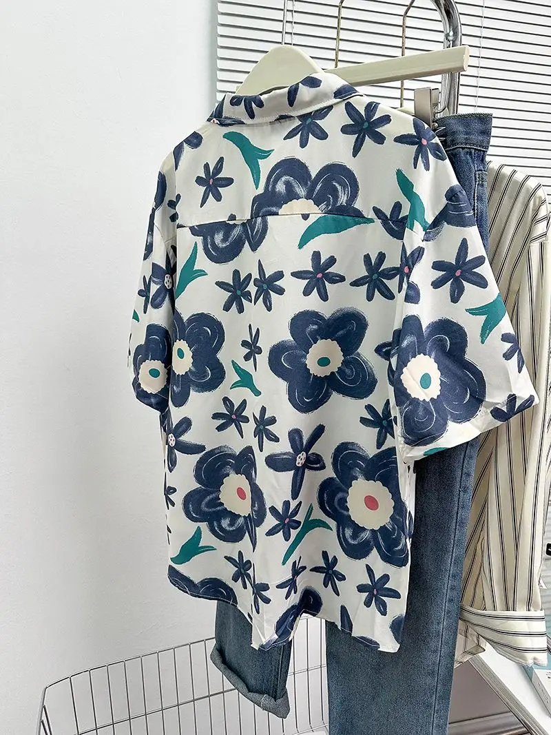 Zout Retro Bloemenprint Shirt Voor Dames Zomer Hong Kong Smaak Chic Zacht Design Harajuku Bf Stijl Shirt Met Halve Mouwen Trendy