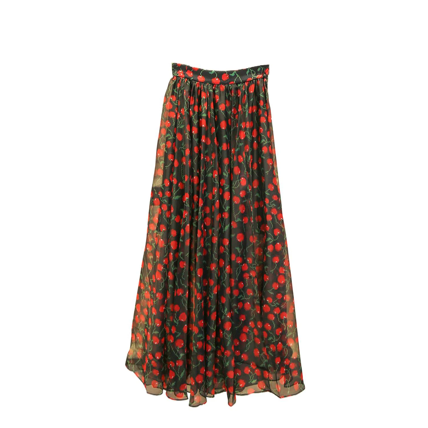 Midi-rok met hoge taille Kersenprint Zomer Vaion Sle A-lijn Zijde Georgette f-lengte Premium Faion-rok voor dames
