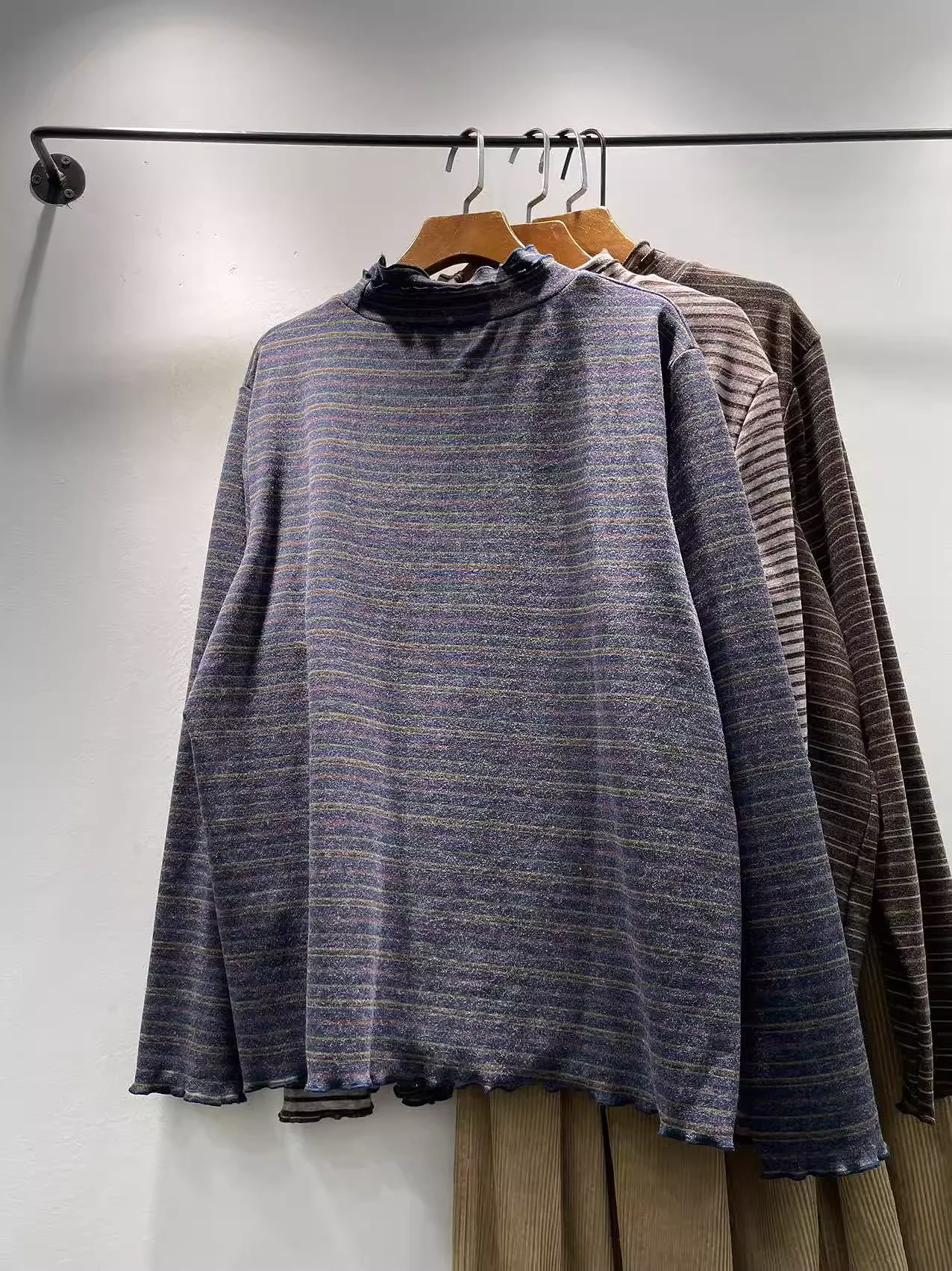 

2026 Japanese style striped long sleeve shirt for women pullover autumn winter vintage soft warm backing shirts