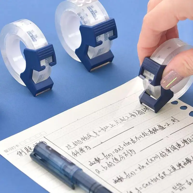 2PCS New Transparent Adhesive Tape With Cutter Set 12mm Invisible Write On For Packing Sealing Decoration Diary Stickers
