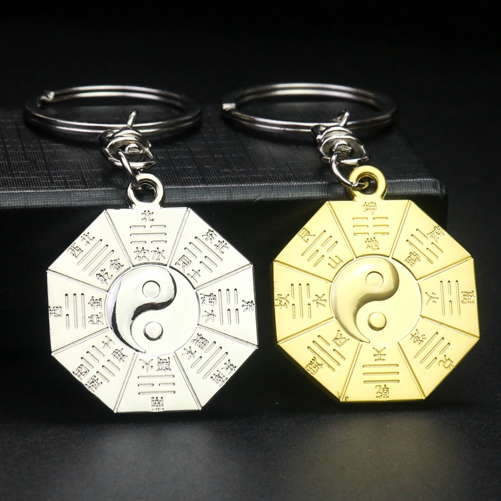 Chinese Taoism Yin Yang Tai Chi Bagua Eight Trigram Stainless Steel Keychain Amulet Pendant Purse Charm Feng Shui Jewelry