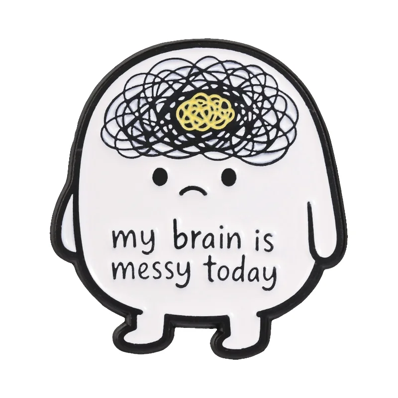My Brain Is Messy Today Enamel Pin Cute Tangled Brain Lines And Sad Tired Stick Figure Brooch Mental Health Badge Jewelry Gifts