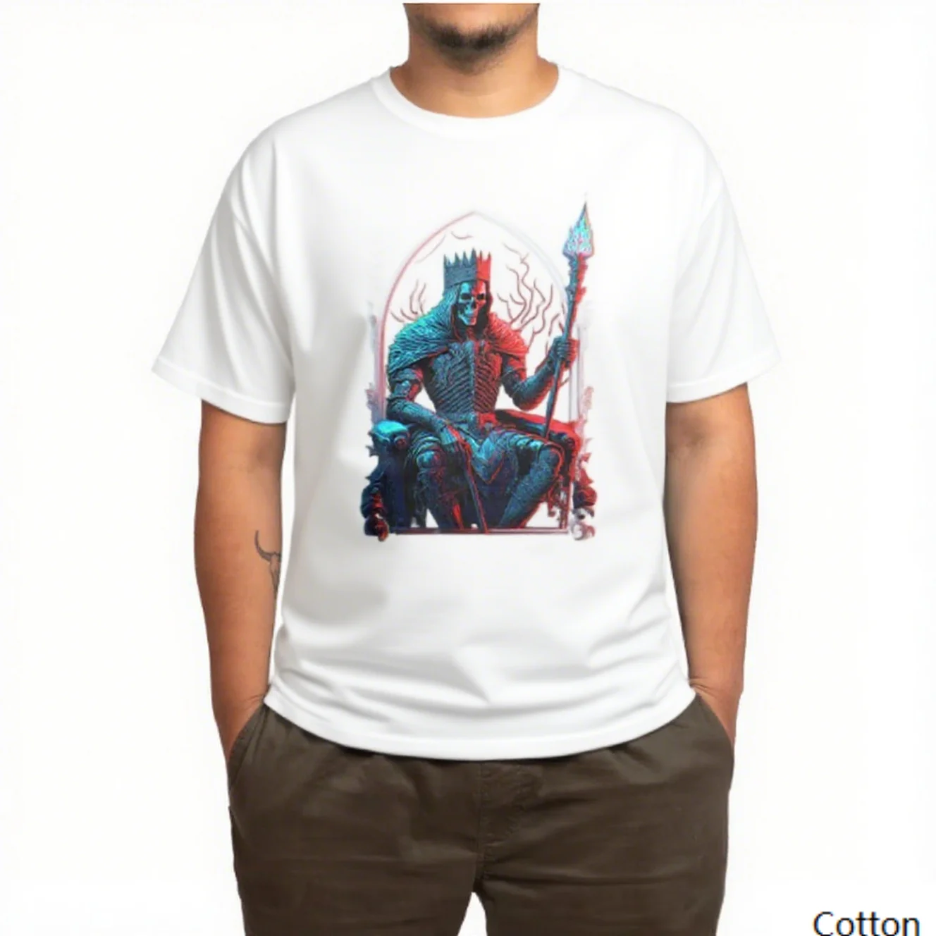 

Хлопковая футболка с рисунком «Фэнтези Череп Король Трон», мистический средневековый дизайн, модная брендовая футболка из чистого хлопка с принтом, с коротким рукавом