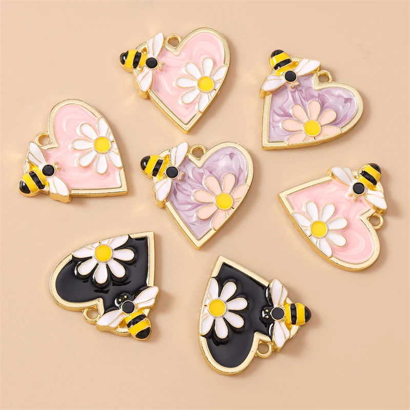 

20pcs 26x25mm Cute Enamel Flower Love Heart Charms Pendants for Necklaces Earrings Bracelets DIY Crafts Jewelry Making Accessory