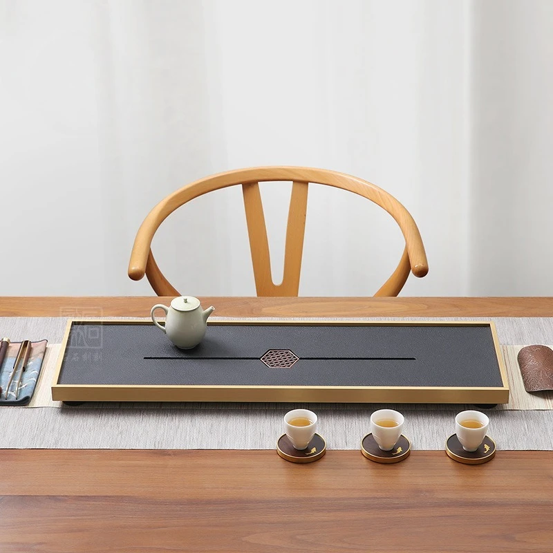 Stone engraved natural Wujinshi tea tray household light luxury modern copper stone tea table drainage tray drain tray tea sea