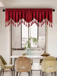 1PC Simple European Style Window Curtain Valance for Living Room，Rod Pocket，S-shaped  Valance with Tassels for Window Decor