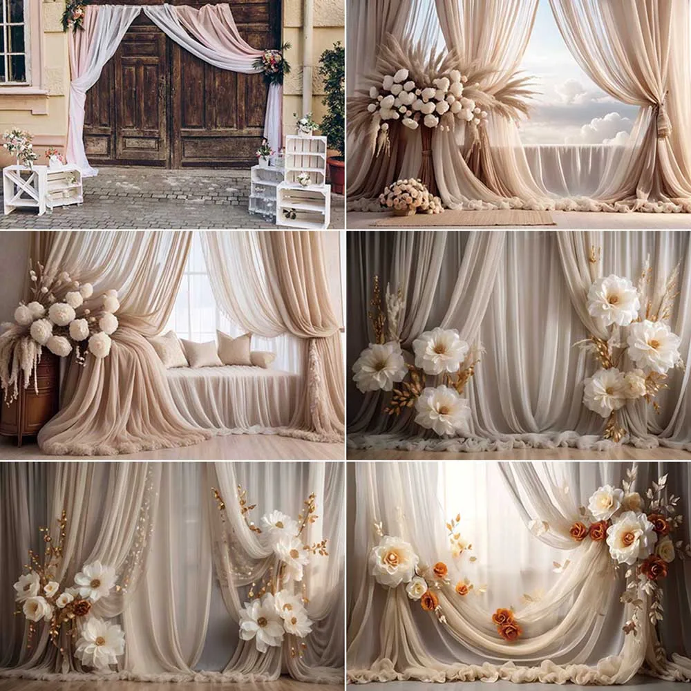 MOON.QG Bohemia Wedding Photography Background Flower Boho Curtain Photozone Backdrop Adult Photo Studio Photocall Accessories