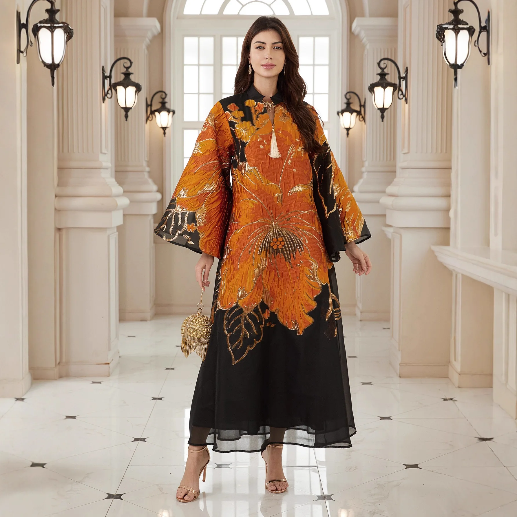 

Nc158 New Creative Floral Art Patterned Muslim Robe Dress, Elegant And Stylish Robe Abaya Ramadan Dubai Luxury Islam Elegant
