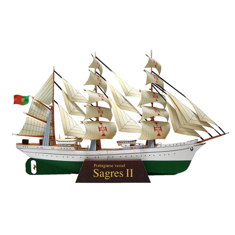 1:300 Portugal Sagres II Sail Training Ship Paper Model Sailboat Model Handmade DIY Jigsaw Puzzle Model Toy