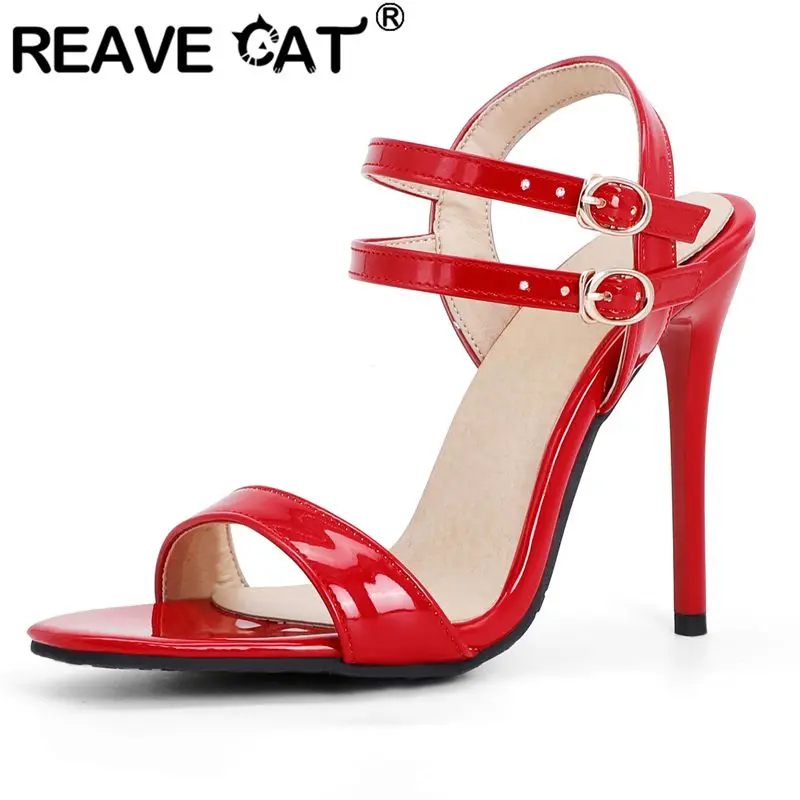 

REAVE CAT 2025 Sexy Women Sandals Square Toe Stiletto 11cm Double Buckle Strap Plus Size 45 46 47 48 Fashion Party Dating Shoes
