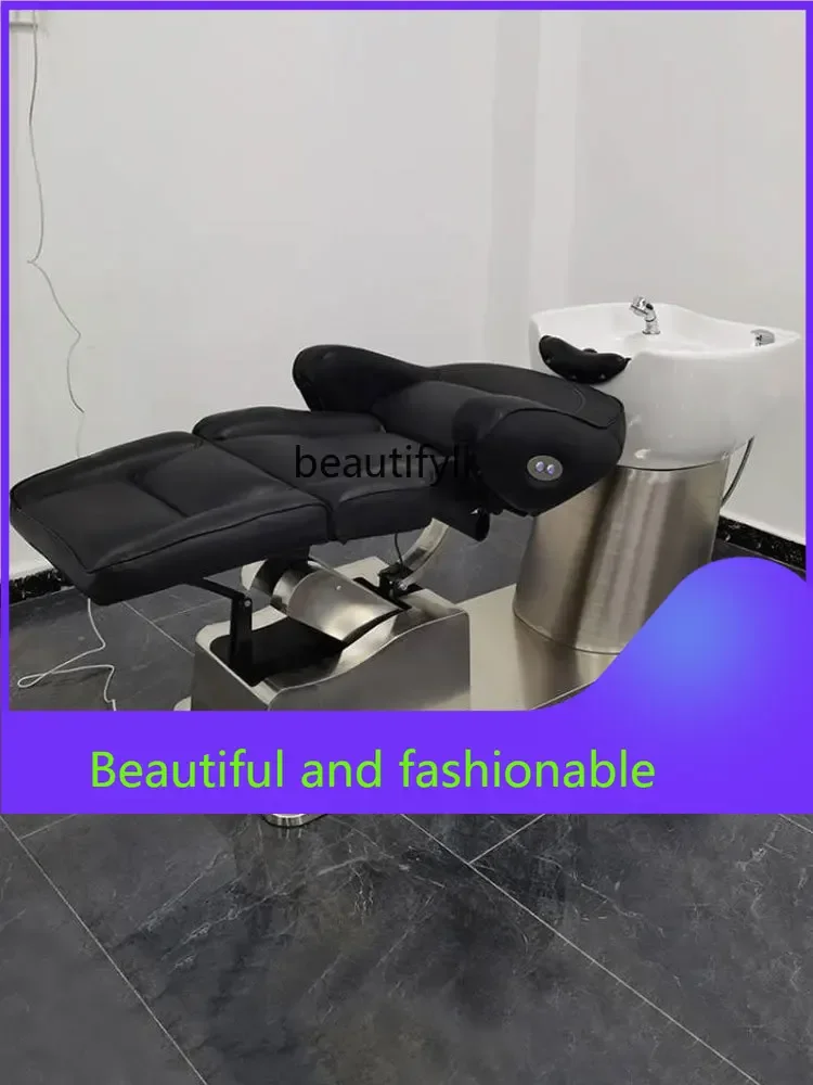 

zGFor Hair Salon Electric Lifting Shampoo Chair Same Style Barber Shop Flushing Bed Japanese Style Silicone Headrest Ceramic Bas