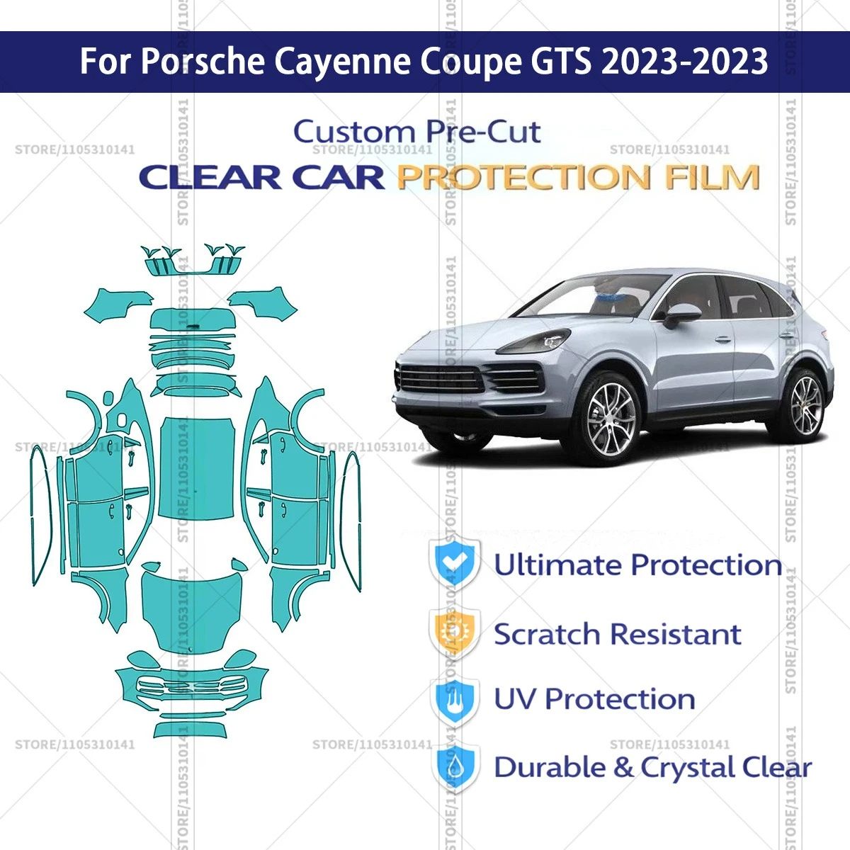 

Защитная пленка PPF для Porsche Cayenne Coupe GTS 2023-2023, прозрачная, предварительно вырезанная, для полной оклейки автомобиля