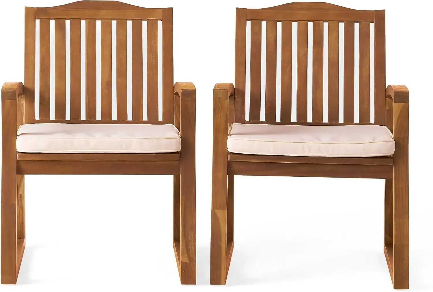 Della Acacia Wood Outdor Dining Chairs, 2-Pcs Set, Teak Finish With Rustic Metal