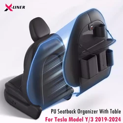 For Tesla Model Y Model 3 2019-2024 Backrest Organizer with Foldable Table Tray & Extra Storage Case PU Leather Seat Protector