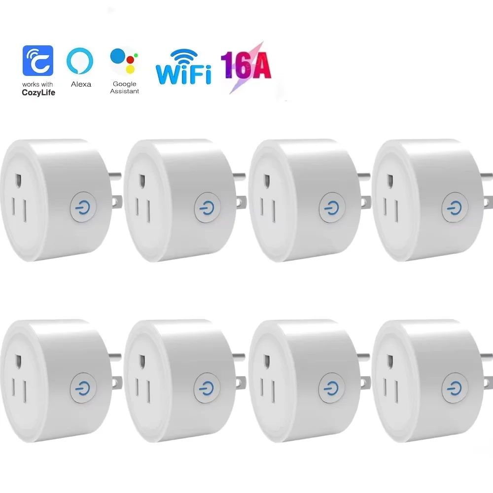 1~8pcs Smart US Plug WiFi Outlet Switch Socket 10A 16A CozyLife APP Voice Control Group AC 100-240V Timer Alexa Google Assistant