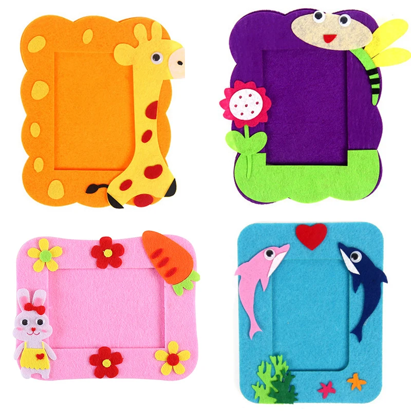 4pcs DIY 3D Photo Frame Art Craft Toys For Children Girl Gift Non-woven Picture Frames Stickers Handmade Kids Material Package