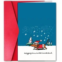 1pc, Christmas time card, Merry Christmas card, December Christmas card, funny Christmas card, cute red hat dog card, for friend