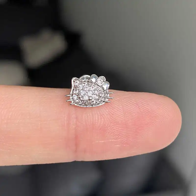 1 Pcs Full Rhinestone Cat Ear Bone Stud Flat Titanium Steel Screw Earrings,Snail Studs,Daily Versatile Women Earrings