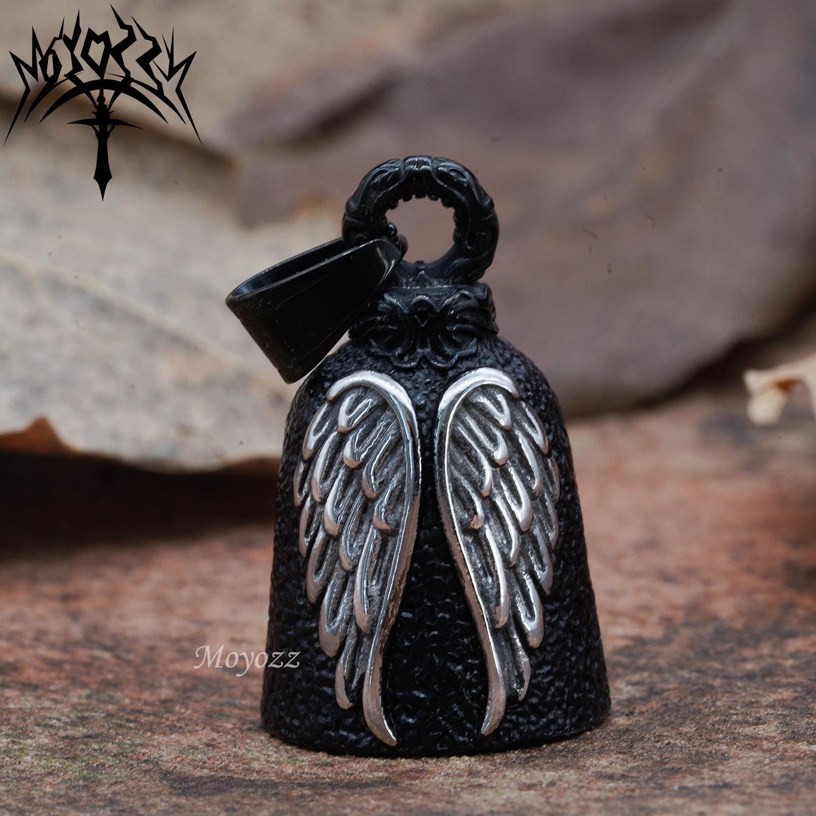 Asa de anjo dourada sorte gremlin passeio seguro para motociclista sorte gremlin passeio 316l sino de aço inoxidável para homens e cabide de sino grátis