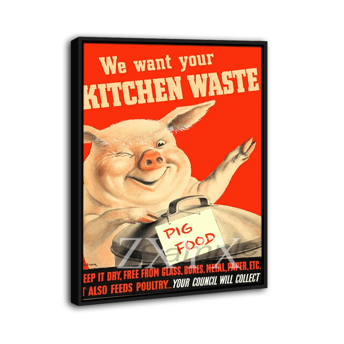 Vintage We Want Your Kitchen Waste War Framed Poster Print Home Decor Wall Art Painting Oil Canvas