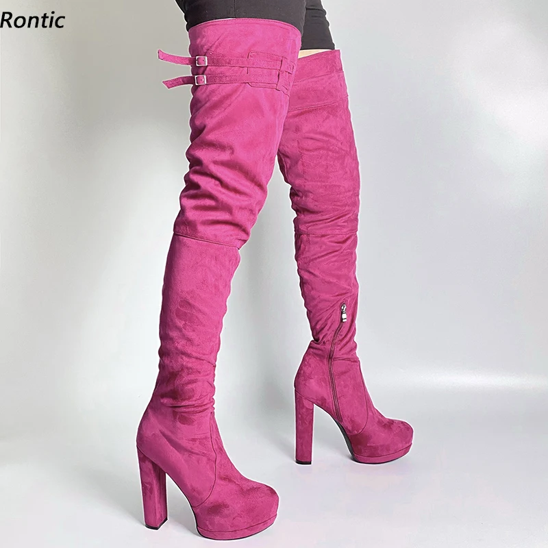 

Rontic/женские зимние ботинки ручной работы на платформе, итальянский стиль, туфли на массивном каблуке с круглым носком, фиолетовые бордовые туфли для вечеринок, размер США 5-20