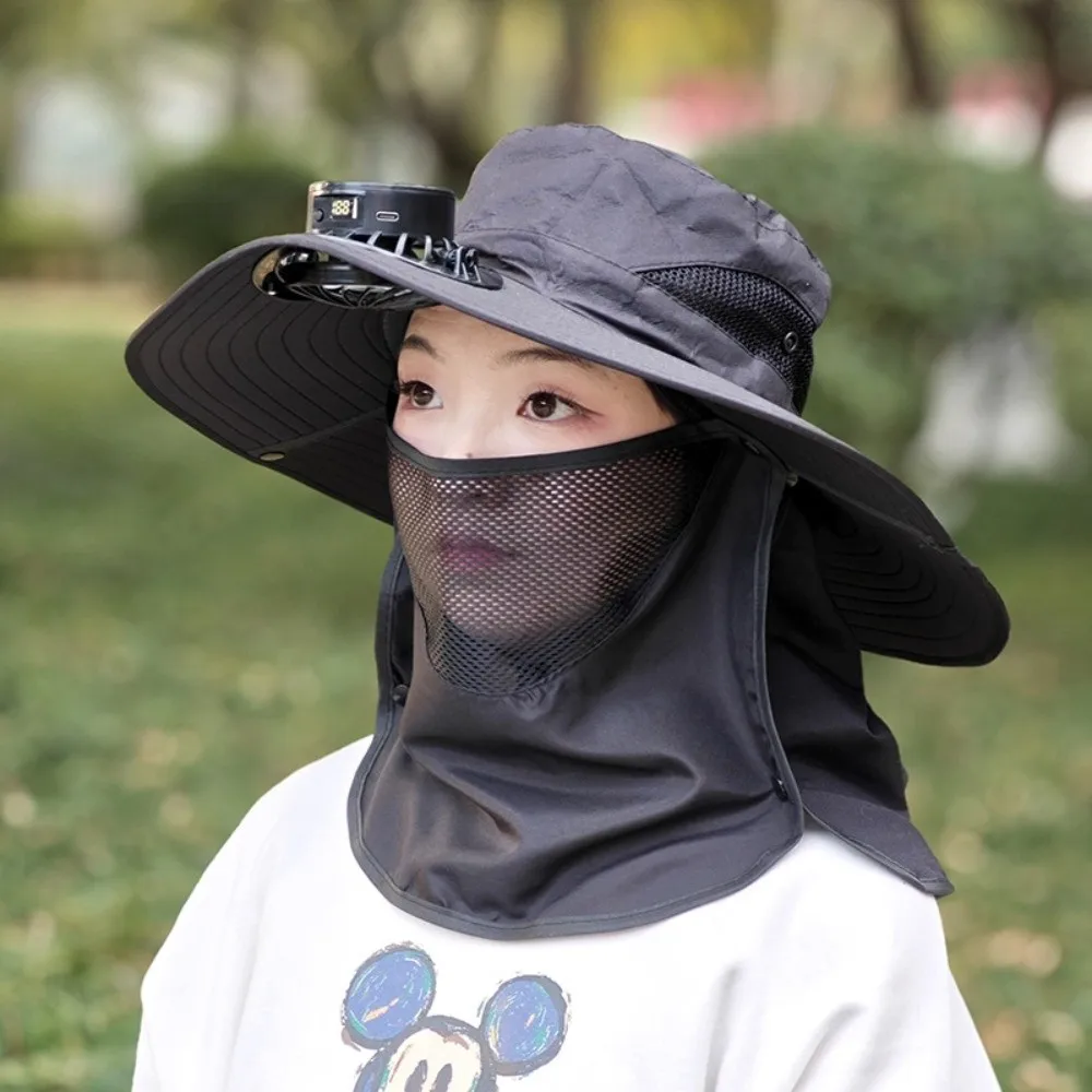 

with Face Guard Neck Flap Fan Hat Sunshade Large Brim Bucket Hat UV Protection Quick Dry Fishing Hat