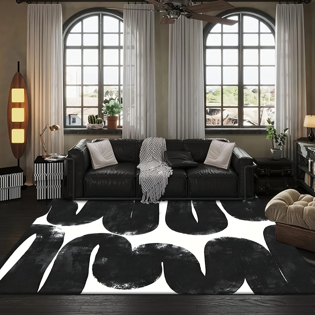 Black White Abstract Brush Stroke Area Rug, Modern Art‑style Floor Decor, Versatile Home Ornament for Living Room, Bedroom