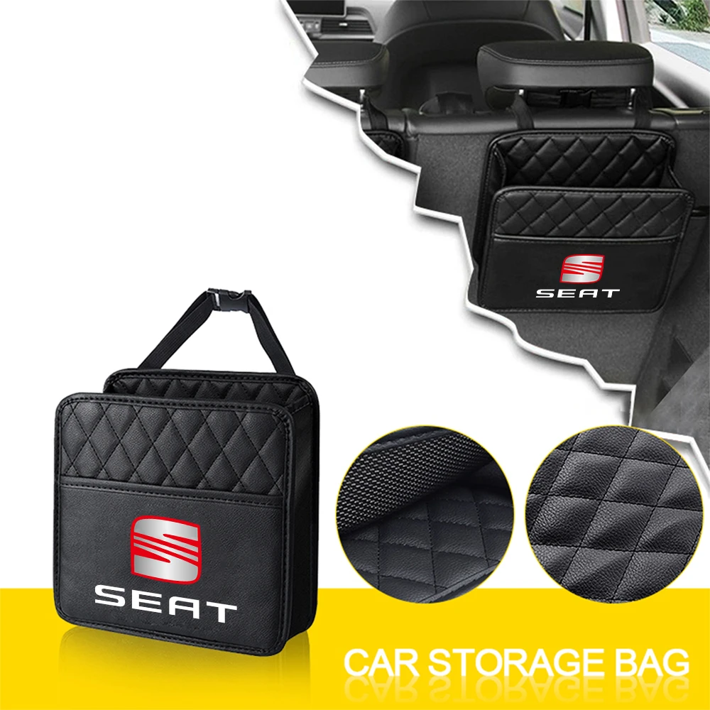 Car Leather Cupra Badge Storage Bag Seat Backrest Organizer Box Accessories For Seat FR Racing Ibiza Leon Alhambra Arona Tarraco