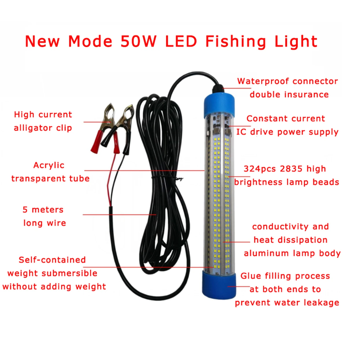 Imagem -02 - Impermeável Led Underwater Light High Power Lâmpada Submersível para Pesca Noturna Barco Iluminação Exterior dc 12v 24v 50w 30w 20w