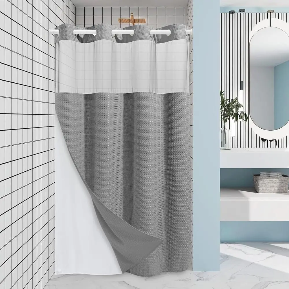 

Stall No Hook Shower Curtain with Snap in Liner,230GSM Wale Weave Shower Curtains or Bathroom,60W x 74H,Grey