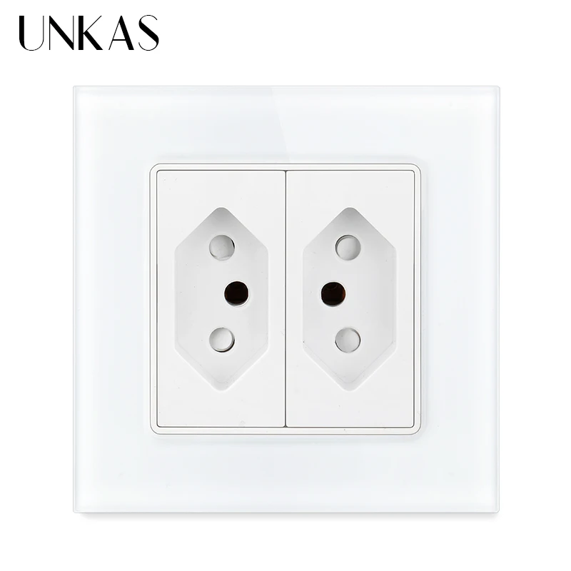 

UNKAS White Brazil Standard Socket 86mm*86mm Crystal Glass Panel Black AC 110V~250V Hole 20A Power Wall Outlet Save To Child