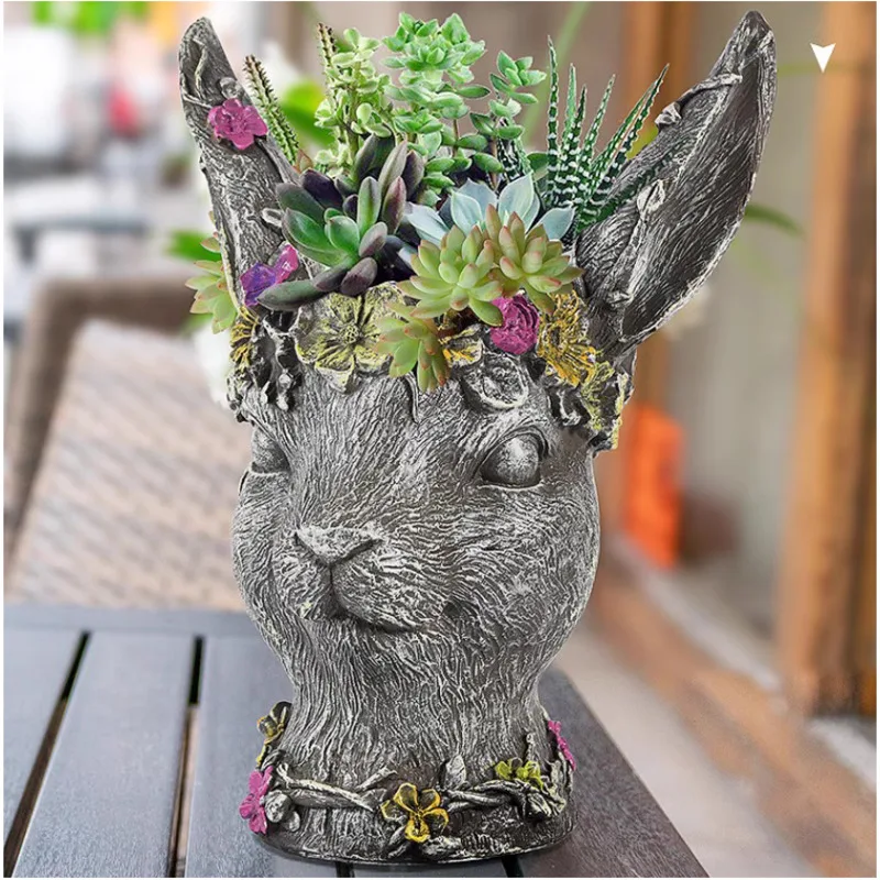 

Creative Rabbit Head Plant Pot 3D Relief Green Potted Plants Colored Flower Wreath Home Garden Vintage Courtyard Animal Figures