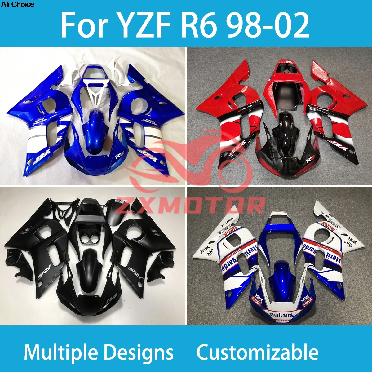 

Fairings Motorcycle Modification Accessories for Yamaha YZF R6 98 99 00 01 02 ABS Rebuild Fairing Kit YZF-R6 1998 1999-2002